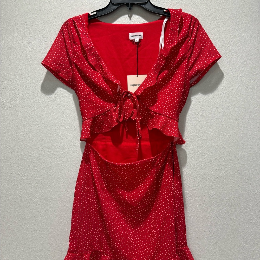 Superdown Vibrant Red Dress with Polka Dots
